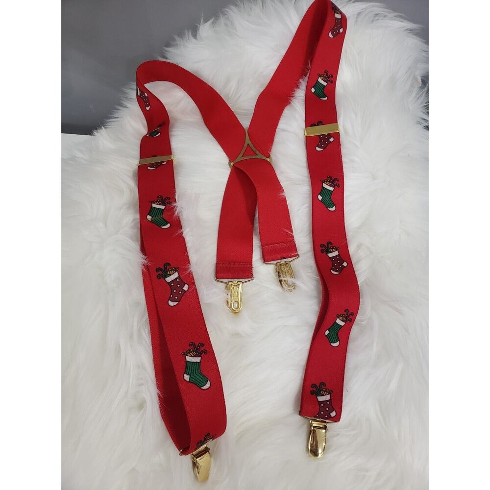Vintage Christmas Suspenders‎ Red Gold Made in Germany Ugly Sweater Party Dad